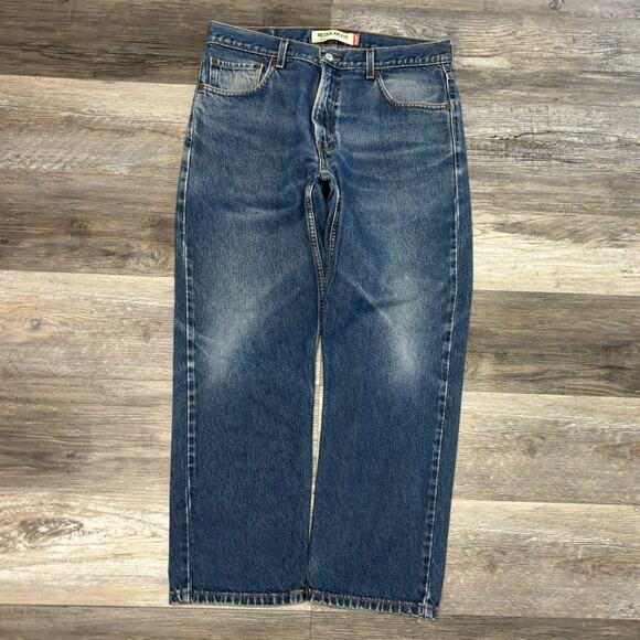 2000s Levis 505 Dark Wash Faded Blue Mens 34x29 Regular Straight Jeans Red Tab - Picture 2 of 16